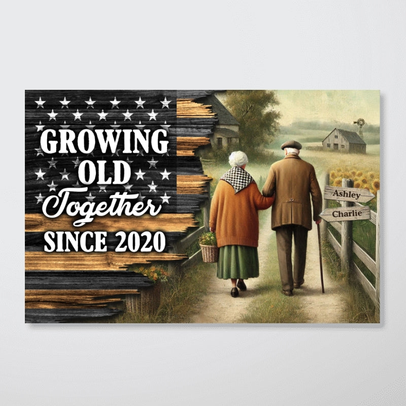 Eternal Love Couple Growing Old Together Half Nation Flag - Personalized Poster - Valentine's Day Gift For Couple