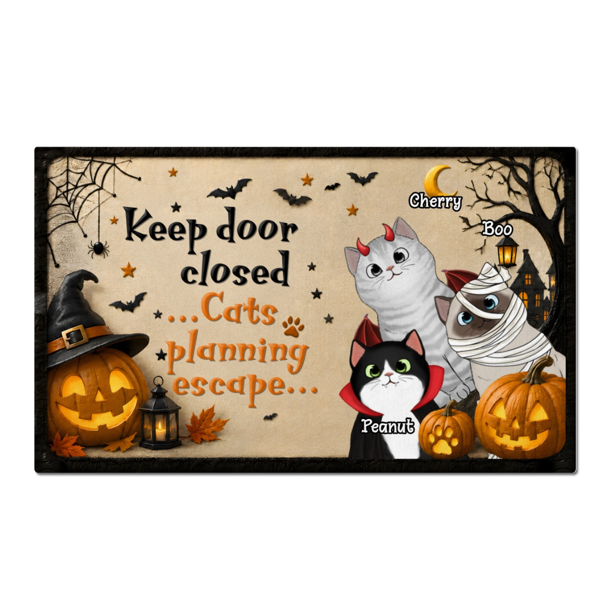 Keep Door Closed Cats Halloween - Personalized Doormat - Halloween Decor Gift, Gift For Cat Lovers