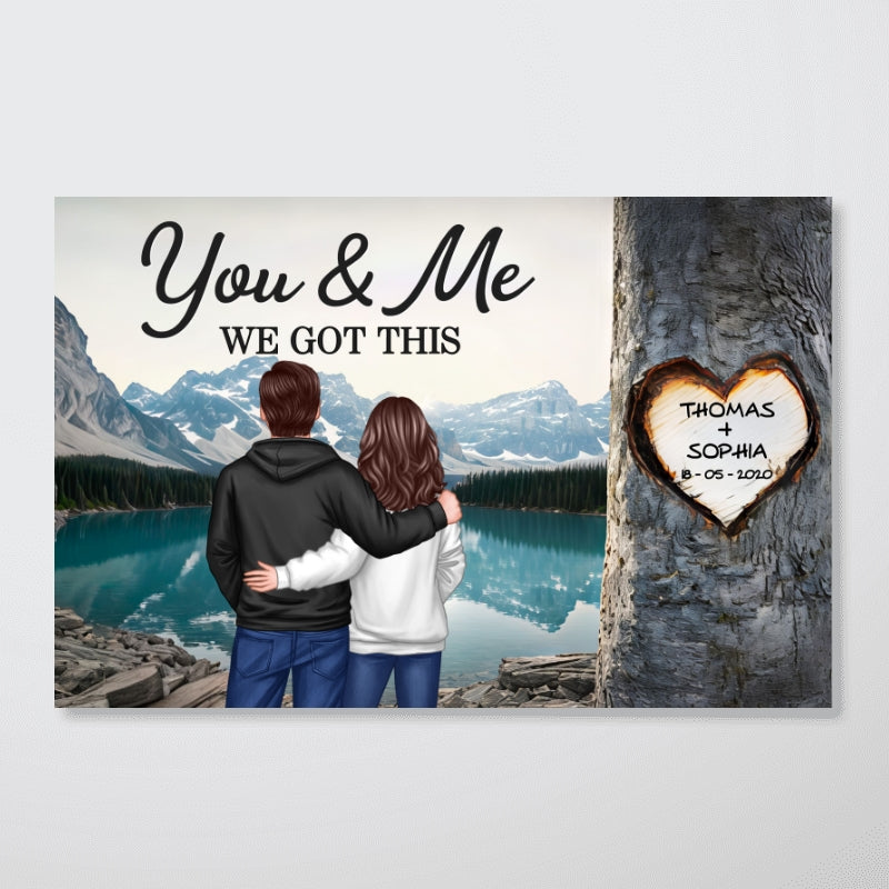 Couple Standing Back View Heart Carved Tree - Personalized Poster - Anniversary Gift, Valentine's Gift For Him, For Her