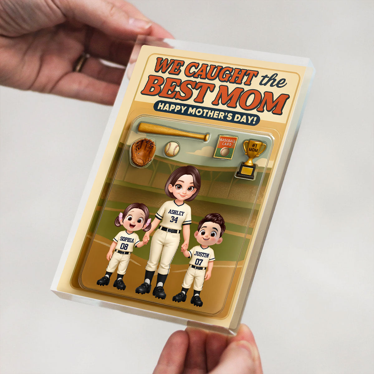 I Caught the Best Mom Baseball Mom Custom Action Figure - Personalized Acrylic Block Plaque - Heartfelt Gift for Mom, Wife