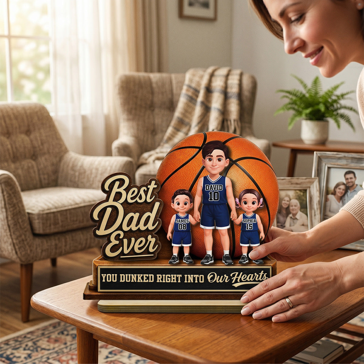 You Dunked Right Into Our Heart - Personalized 2-Layered Wooden Plaque -  Gift For Basketball Dad