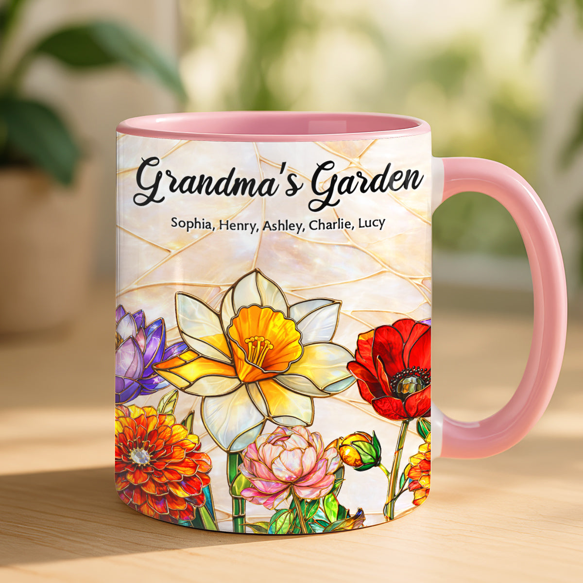 Grandma Mom's Garden Faux 3D Stained Glass Effect - Personalized Mug - Heartfelt Mother's Day Gift for Mom, Grandma, Wife