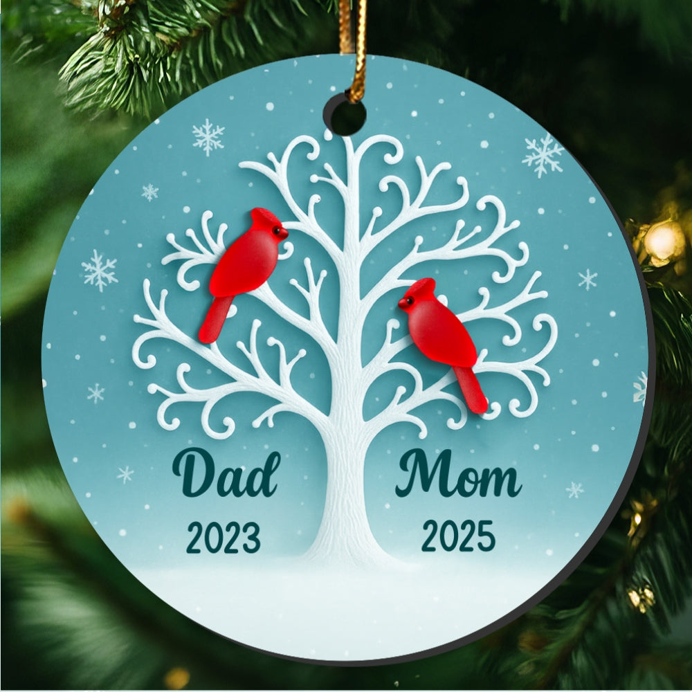 3D Sea Glass Effect Cardinal Memorial Tree - Personalized Ceramic Ornament - Heartwarming Remembrance Gift, Sympathy Gift