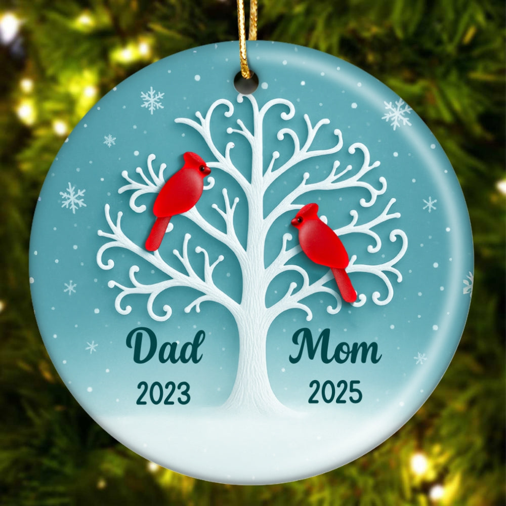 3D Sea Glass Effect Cardinal Memorial Tree - Personalized Ceramic Ornament - Heartwarming Remembrance Gift, Sympathy Gift