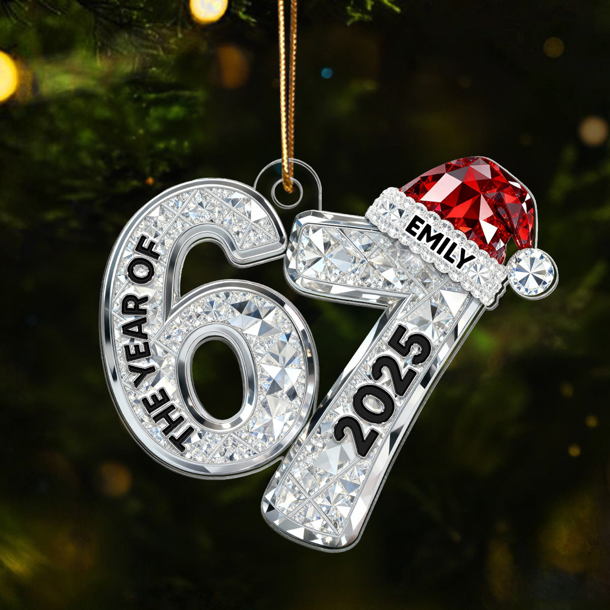3D Effect Flat 67 Six Seven 2025 Slang Christmas - Personalized Acrylic Ornament - Funny Christmas Gift For Teen, Grandkid, Gen Alpha