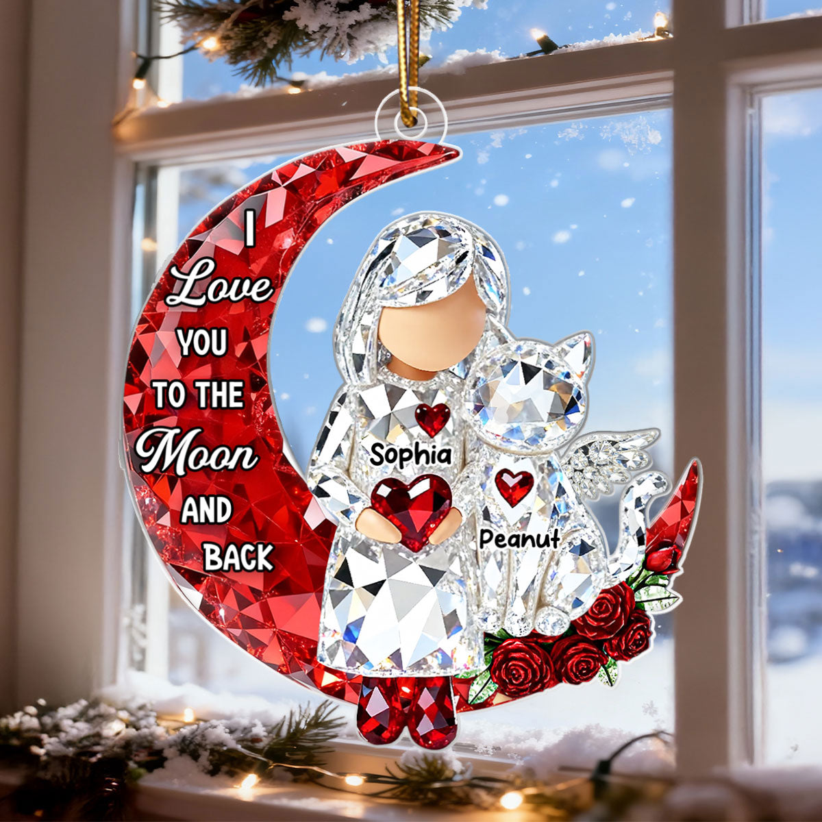 I Love You to the Moon and Back 3D Crystal Effect - Personalized Acrylic Ornament - Sentimental Gift for Cat Moms