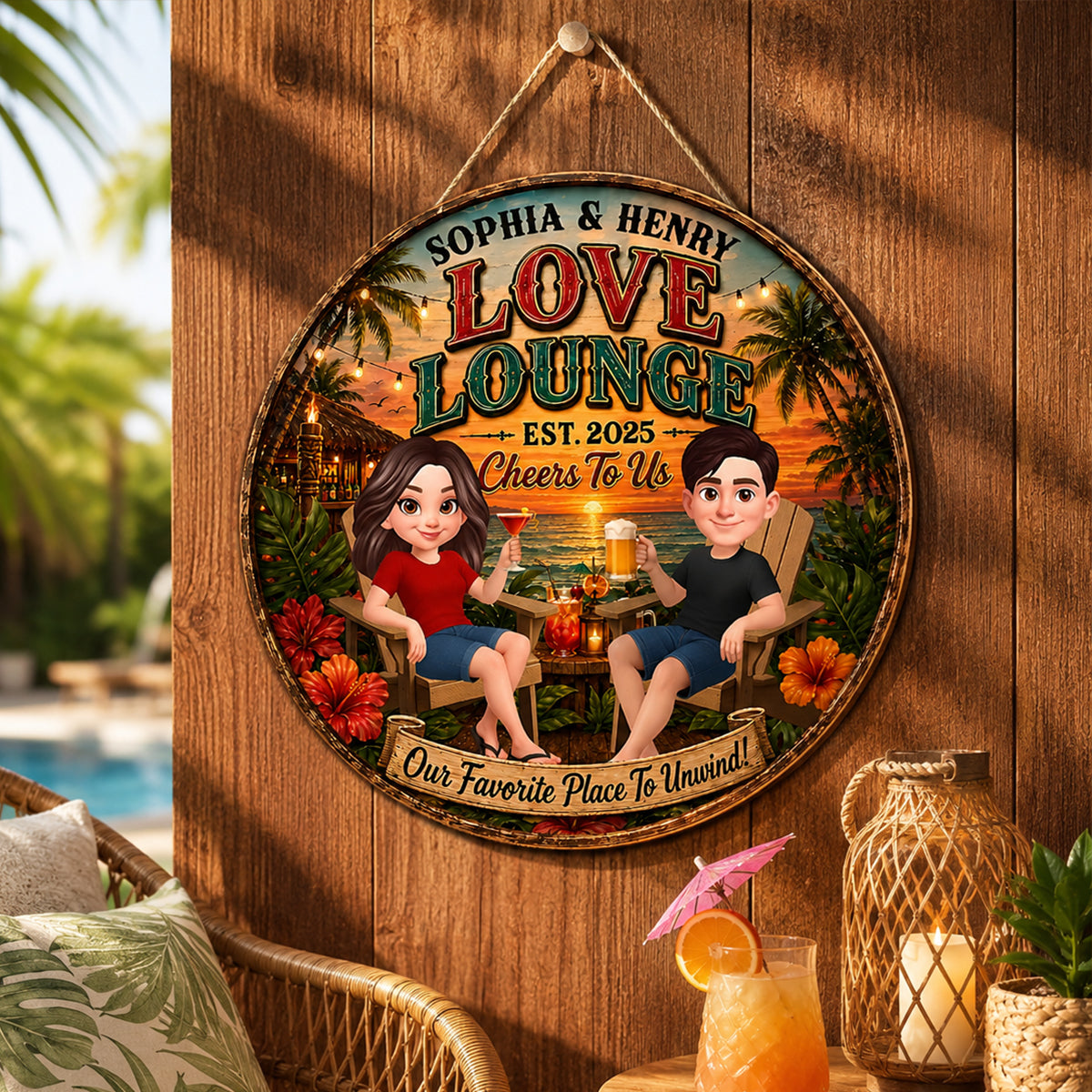 Our Favorite Place To Unwind - Personalized Wood Sign - Gift For Couple, Summer Decorations