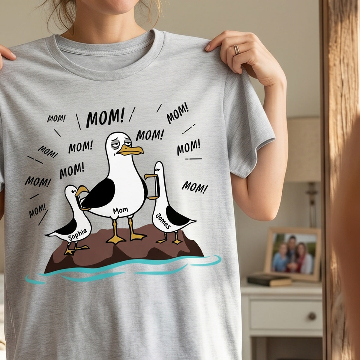 Mom Mom Mom Tired Seagull Mom With Kids - Personalized Shirt - Funny Mother's Day Gift For Mom