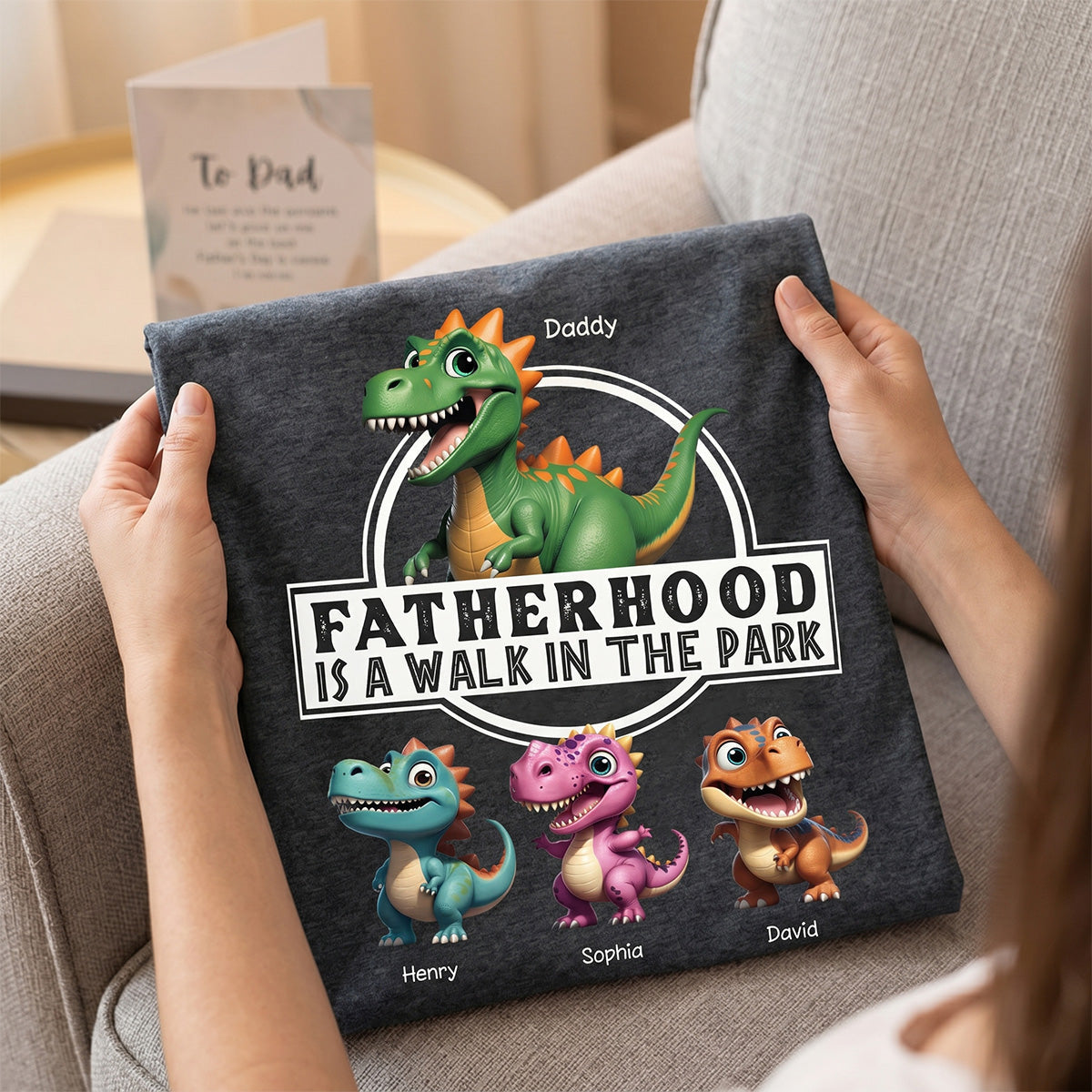 Fatherhood Is A Walk In The Park Dinosaurs Dad & Kids - Personalized Shirt - Father's Day Gift For Husband, Dad