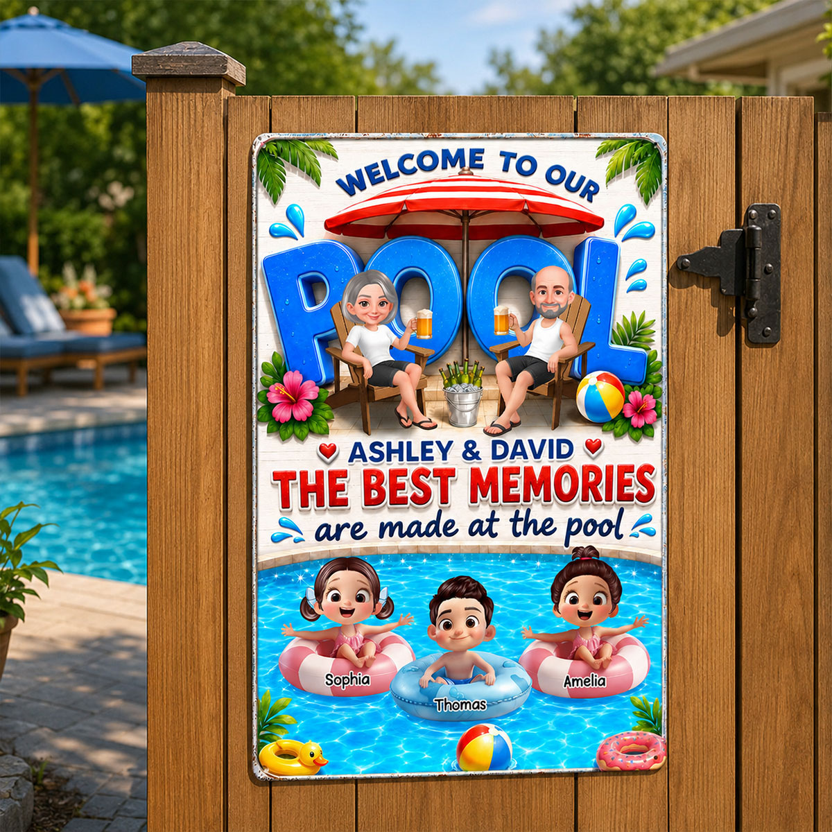 The Best Memories Are Made At The Pool - Personalized Metal Sign - Gift For Grandparents, Summer Decorations