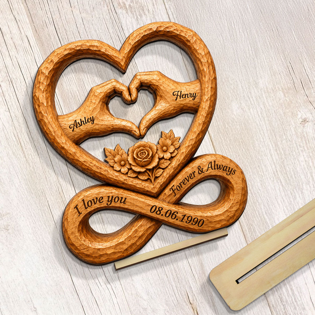 Couple Heart Hands Forever Love Custom Date - Personalized 2-Layered Wooden Plaque - Anniversary Gift, Wedding Gift For Couple