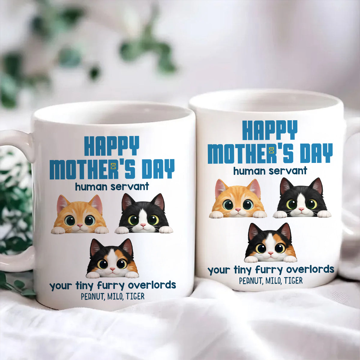 Happy Mother's Day Human Servant - Personalized Mug - Funny Gift for Cat Moms, Coffee Mug for Cat Lovers