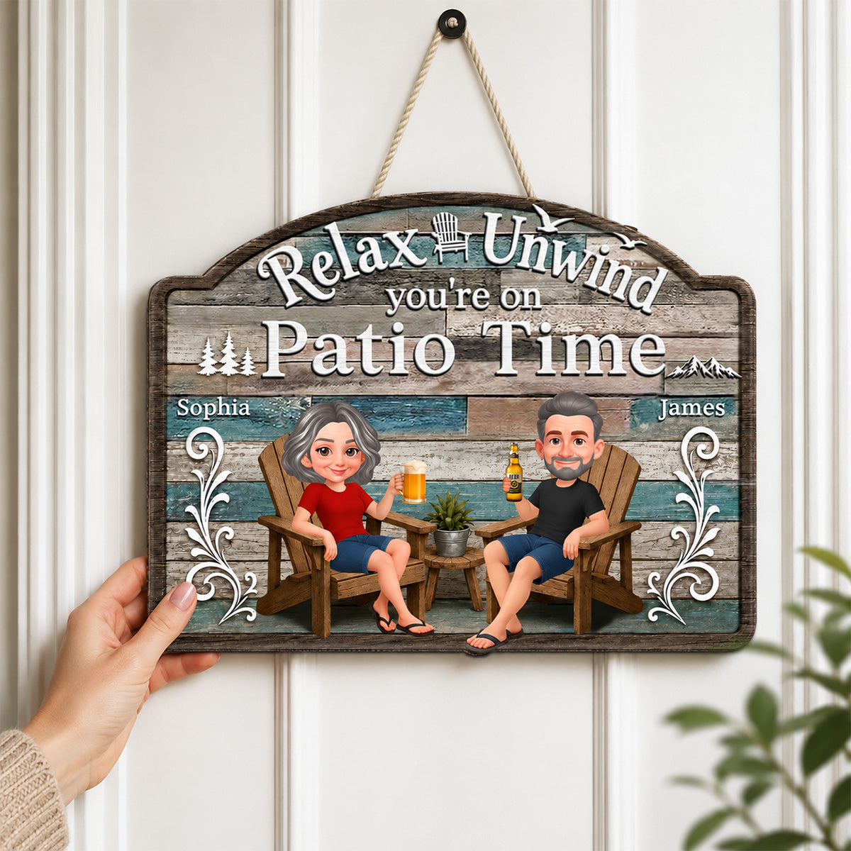 Relax Unwind You're On Patio Time - Personalized Wood Sign - Decor Patio Sign