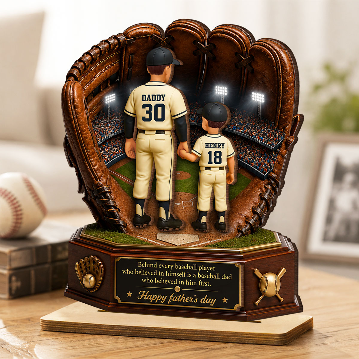 Behind Every Baseball Softball Player is a Dad - Personalized 2-Layered Wooden Plaque -  Gift for Dad, Husband