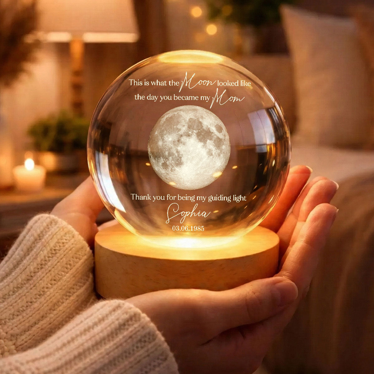 Thank You for Being My Guiding Light Mom - Personalized Crystal Ball LED Night Light - Sentimental Mother's Day Gift for Mom