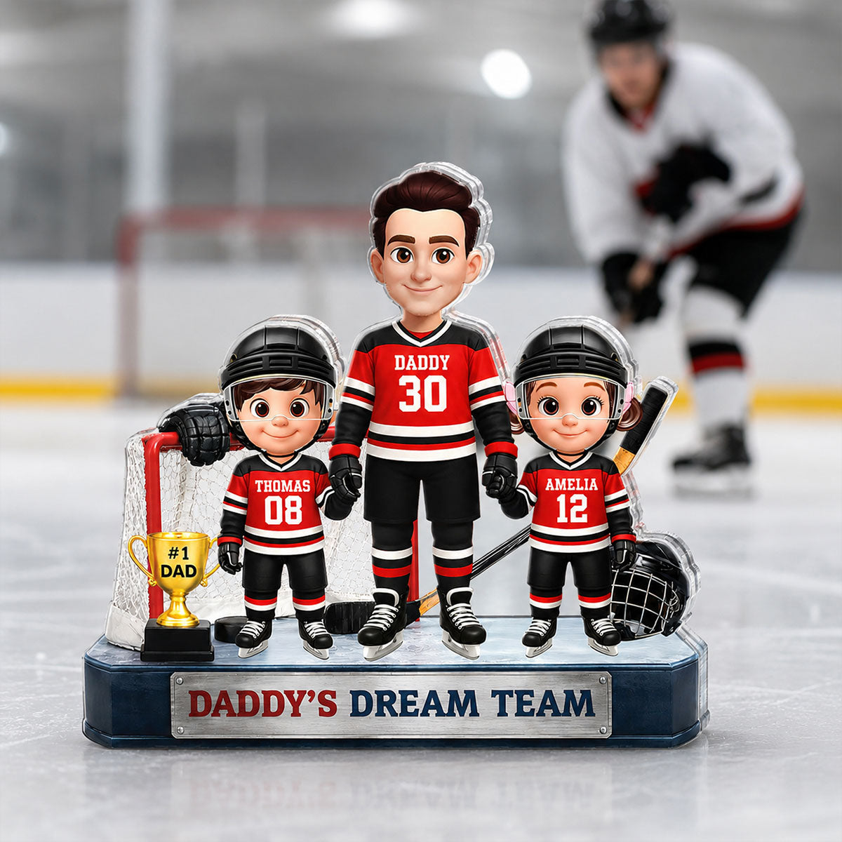 Daddy's Dream Team Hockey Dad & Kids - Personalized Acrylic Block Plaque -  Gift For Dad, Husband