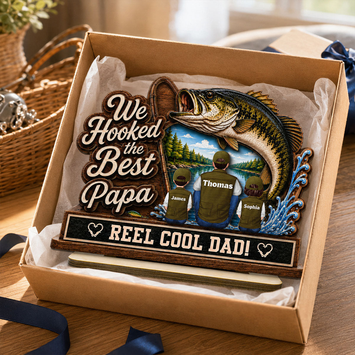 We Hooked The Best Grandpa Back View 2D Flat - Personalized 2-Layered Wooden Plaque -  Gift For Fishing Lovers