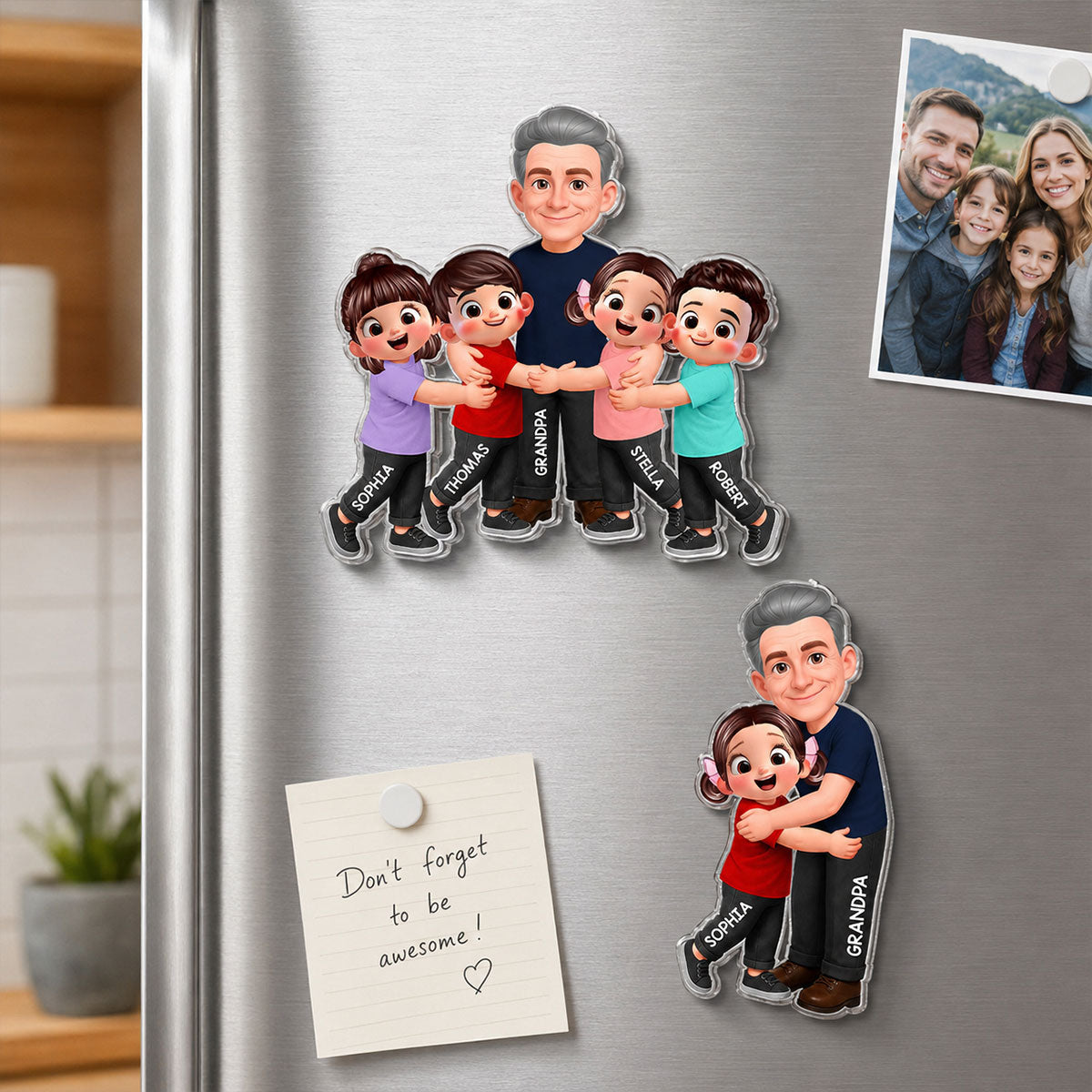 Grandpa Dad Hugging Kids Grandkids - Personalized Acrylic Fridge Magnet - Father's Day Gift For Grandpa, Dad