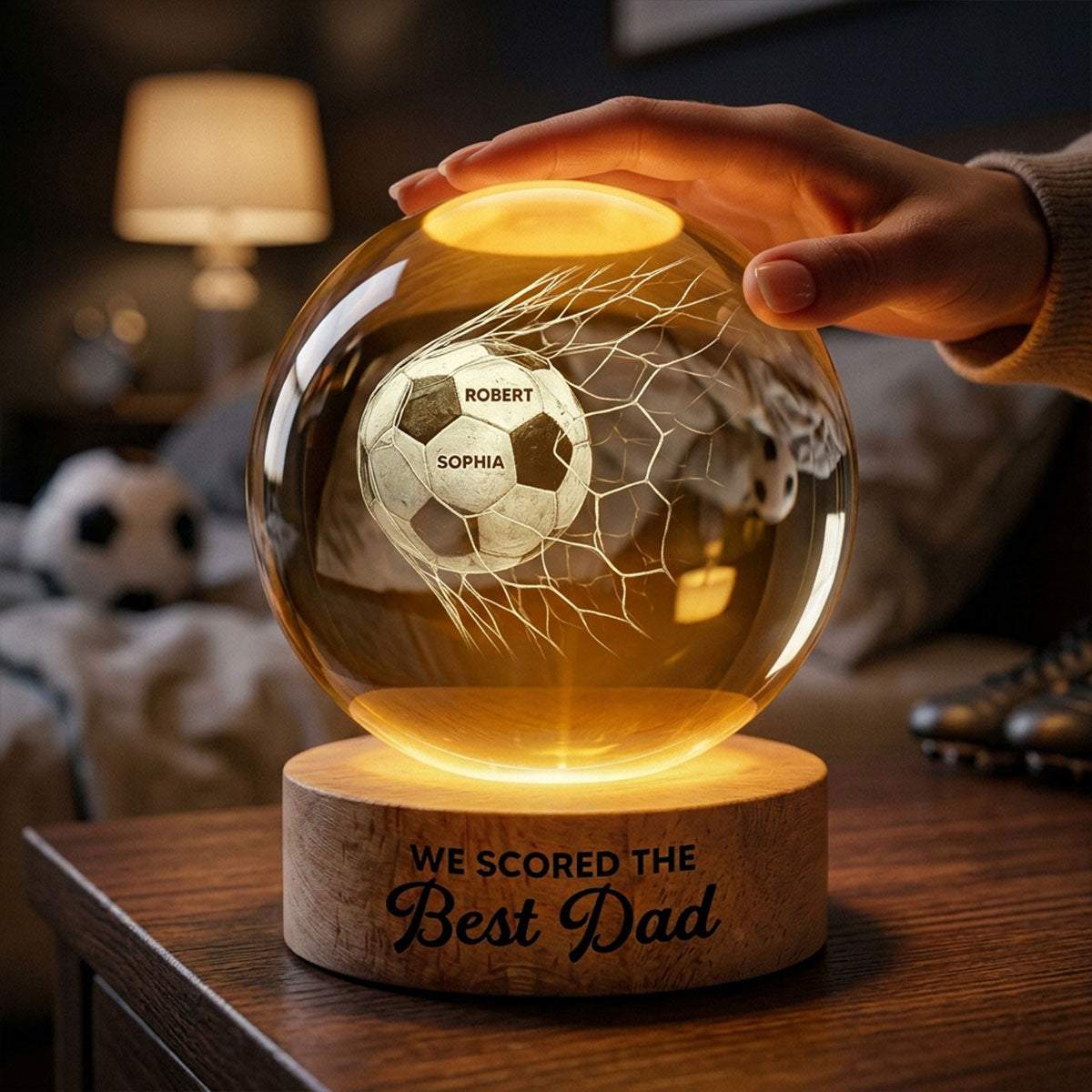 We Scored The Best Dad - Personalized Crystal Ball LED Night Light -  Gift For Soccer Dad