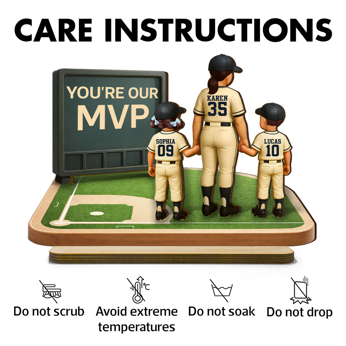Our MVP Baseball Mom - Personalized 2-Layered Wooden Plaque - Sentimental Keepsake, Mother's Day Gift for Mom, Wife
