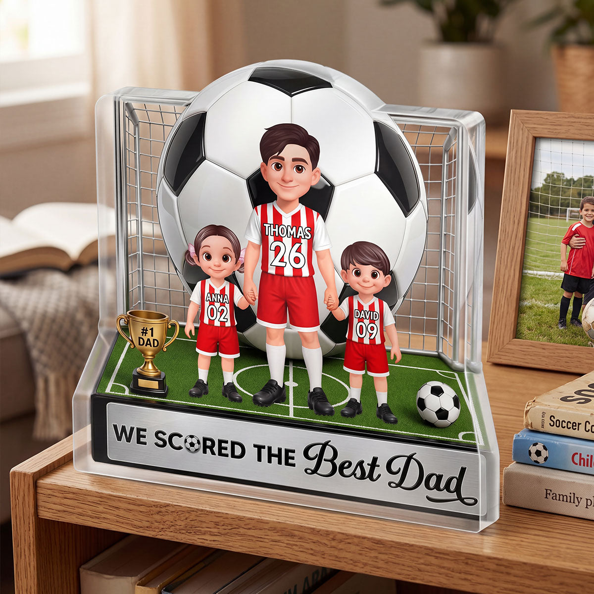 No 1 Soccer Dad And Kids We Scored The Best Dad 2D Flat Printed - Personalized Acrylic Block Plaque -  Gift For Dad, Husband, Soccer Football Fans