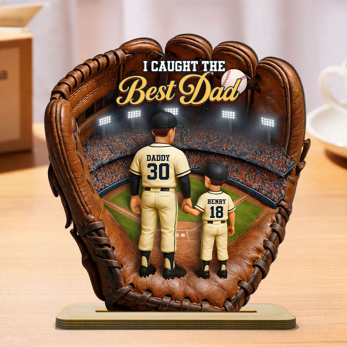 The Home Run Heart Baseball Dad Kids - Personalized 2-Layered Wooden Plaque - Gift For Dad