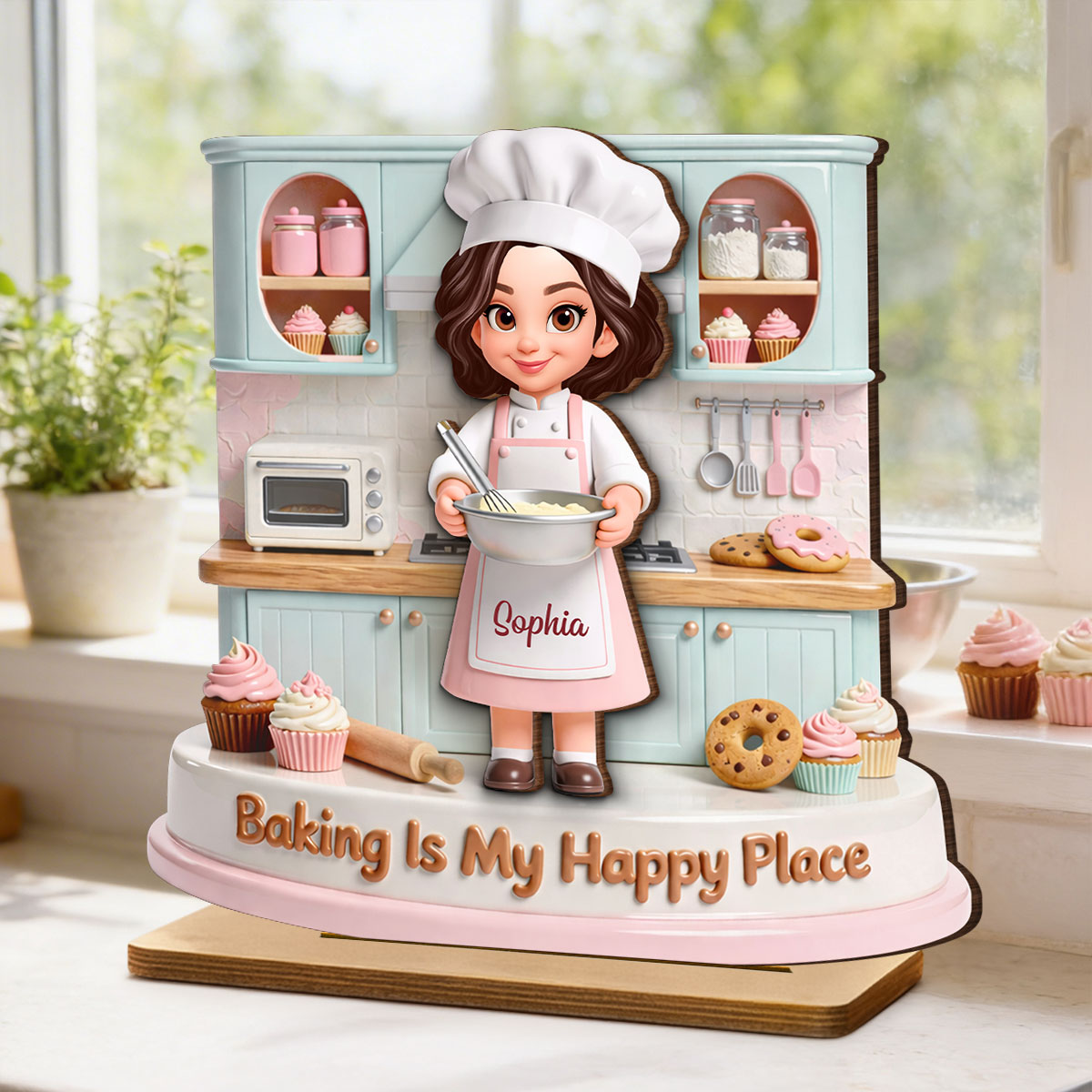 Baking Is My Happy Place - Personalized 2-Layered Wooden Plaque - Gift For Mom, Grandma