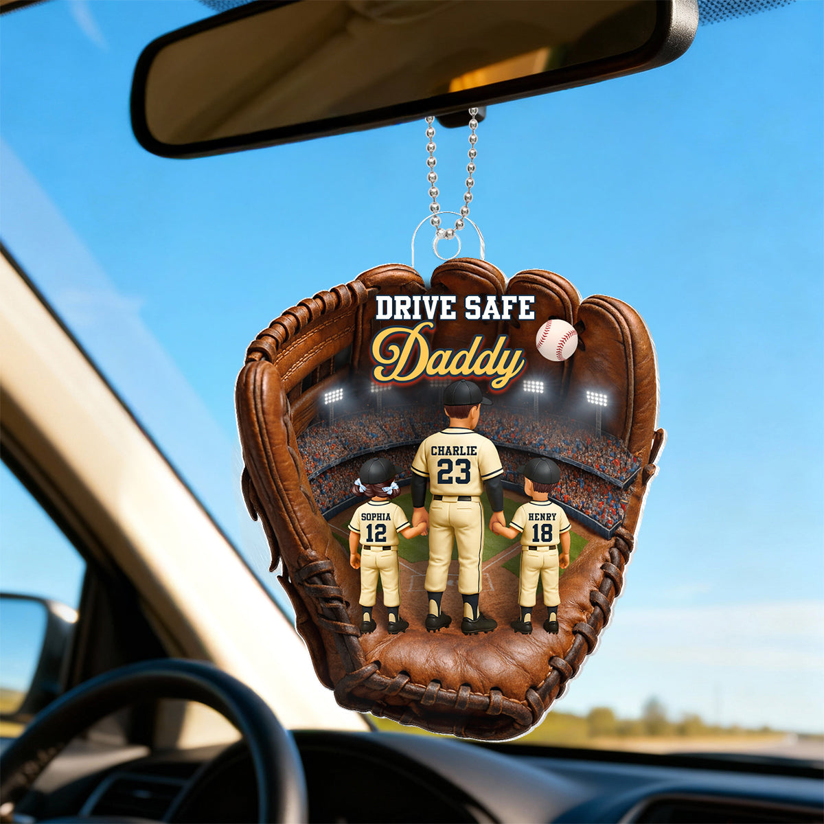 Drive Safe Daddy Baseball - Personalized Car Hanger - Father's Day Gift For Dad, Husband