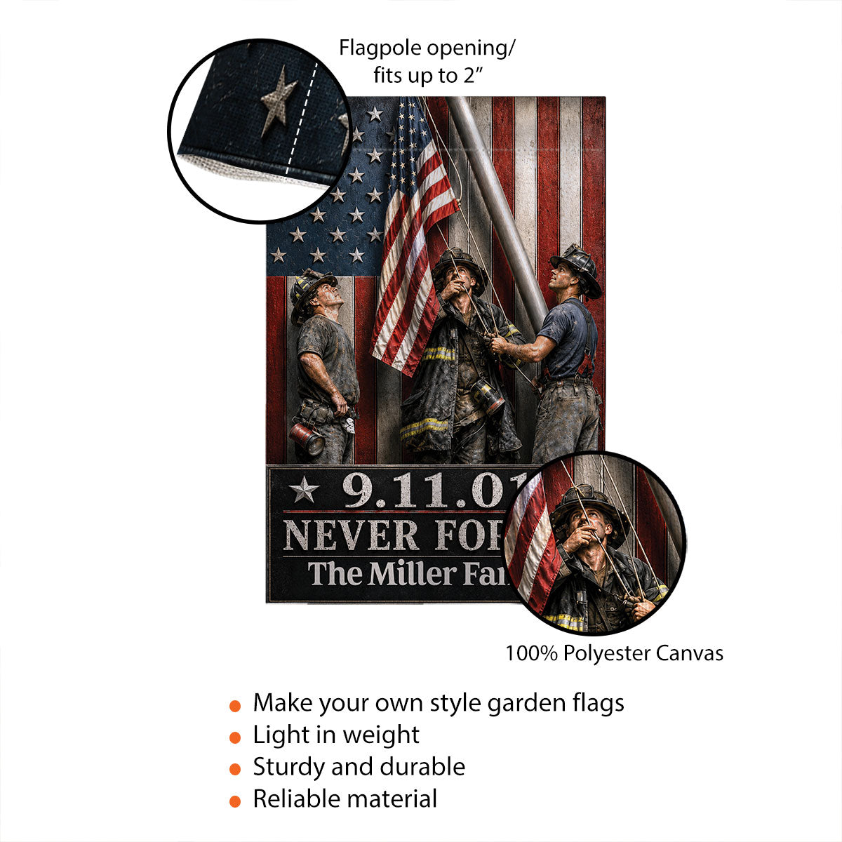 9/11 Memorial Flag of Heroes - Personalized Garden Flag - Outdoor Indoor House Outside Decor
