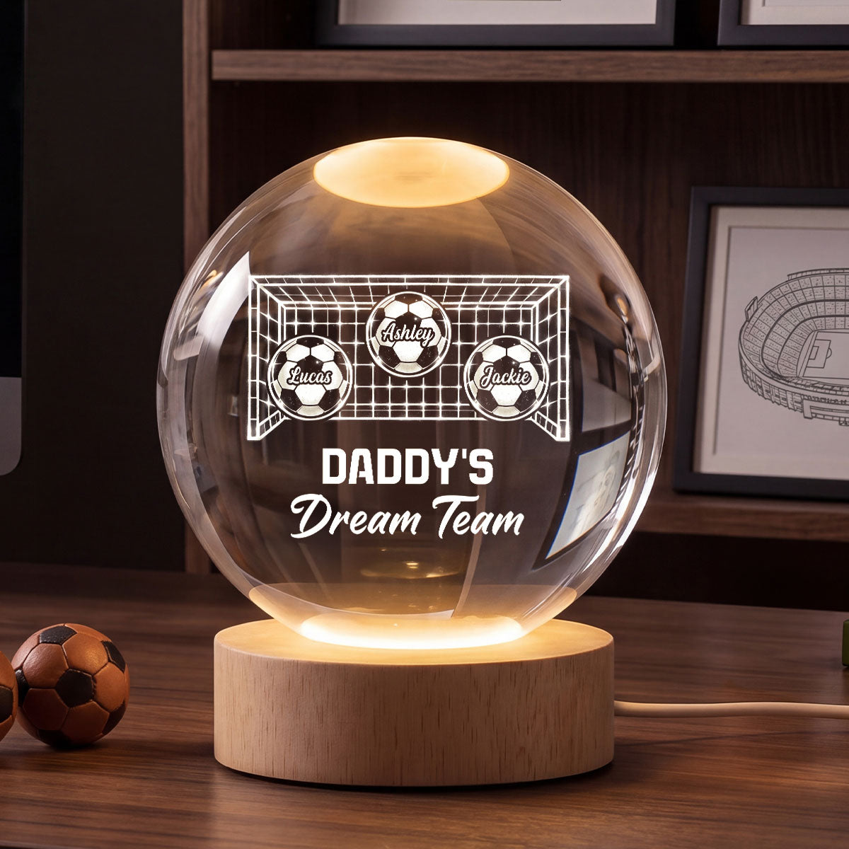 We Scored The Best Dad Soccer Dad - Personalized Crystal Ball LED Night Light - Heartfelt Gift For Soccer Dad, Gift For Husband