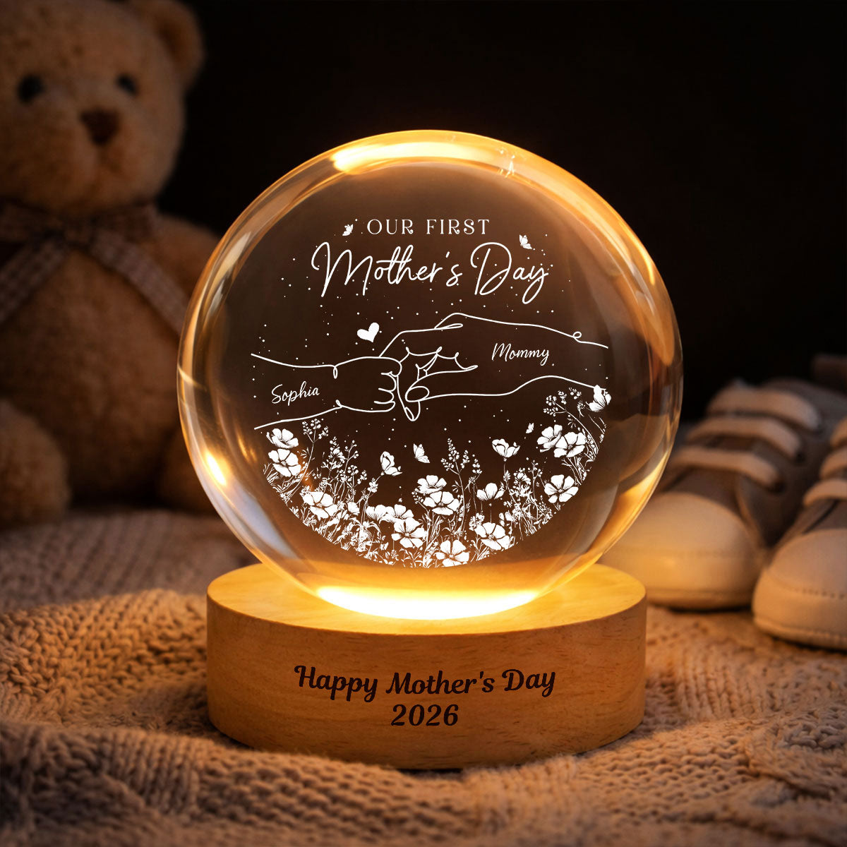 First Mother's Day Photo - Personalized Crystal Ball LED Light Night - Mother's Day Gift for Mom, Wife
