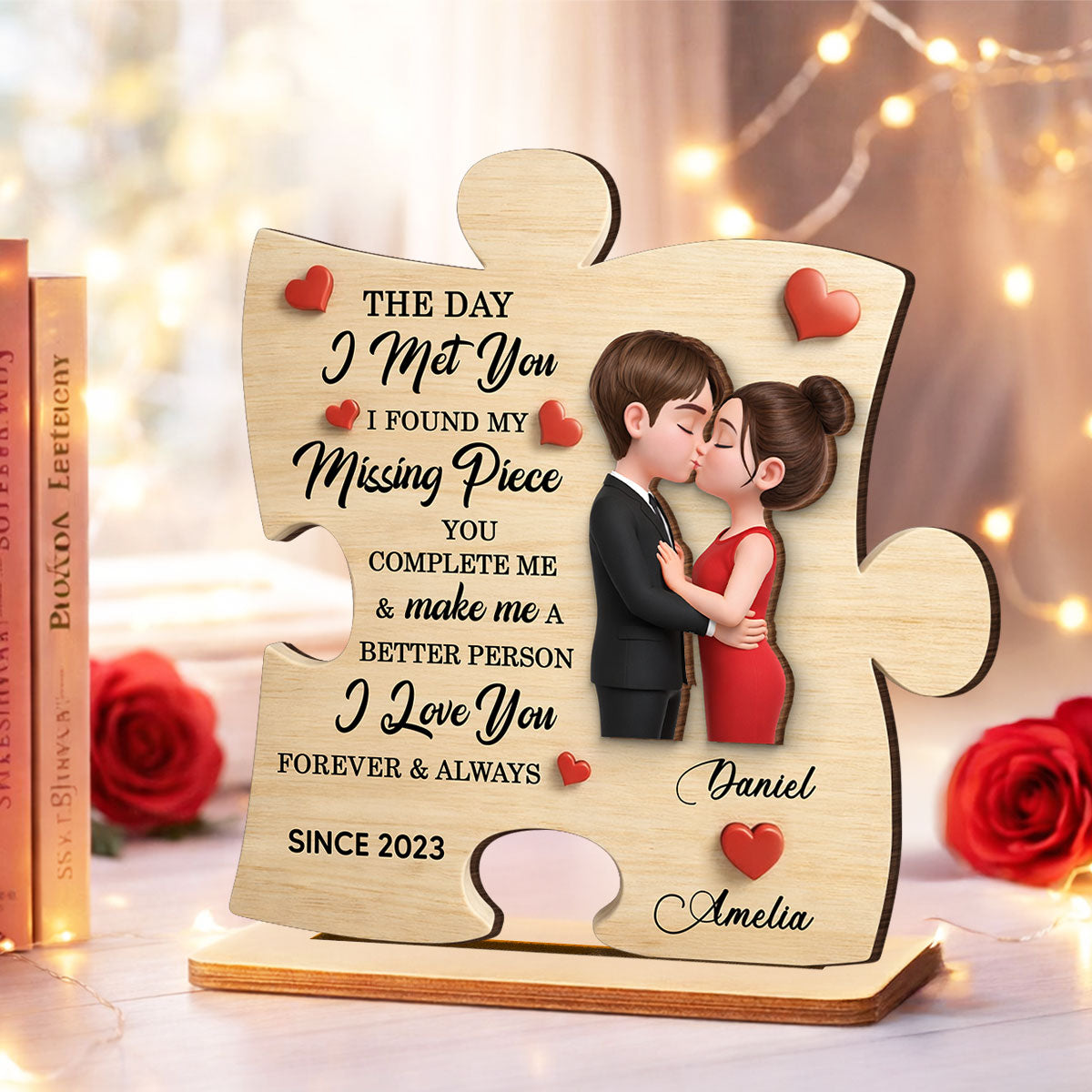 The Day I Met You Puzzle Sign - Personalized 2-Layered Wooden Plaque - Anniversary, Valentine's Day Gift, Gift For Him, Gift For Her