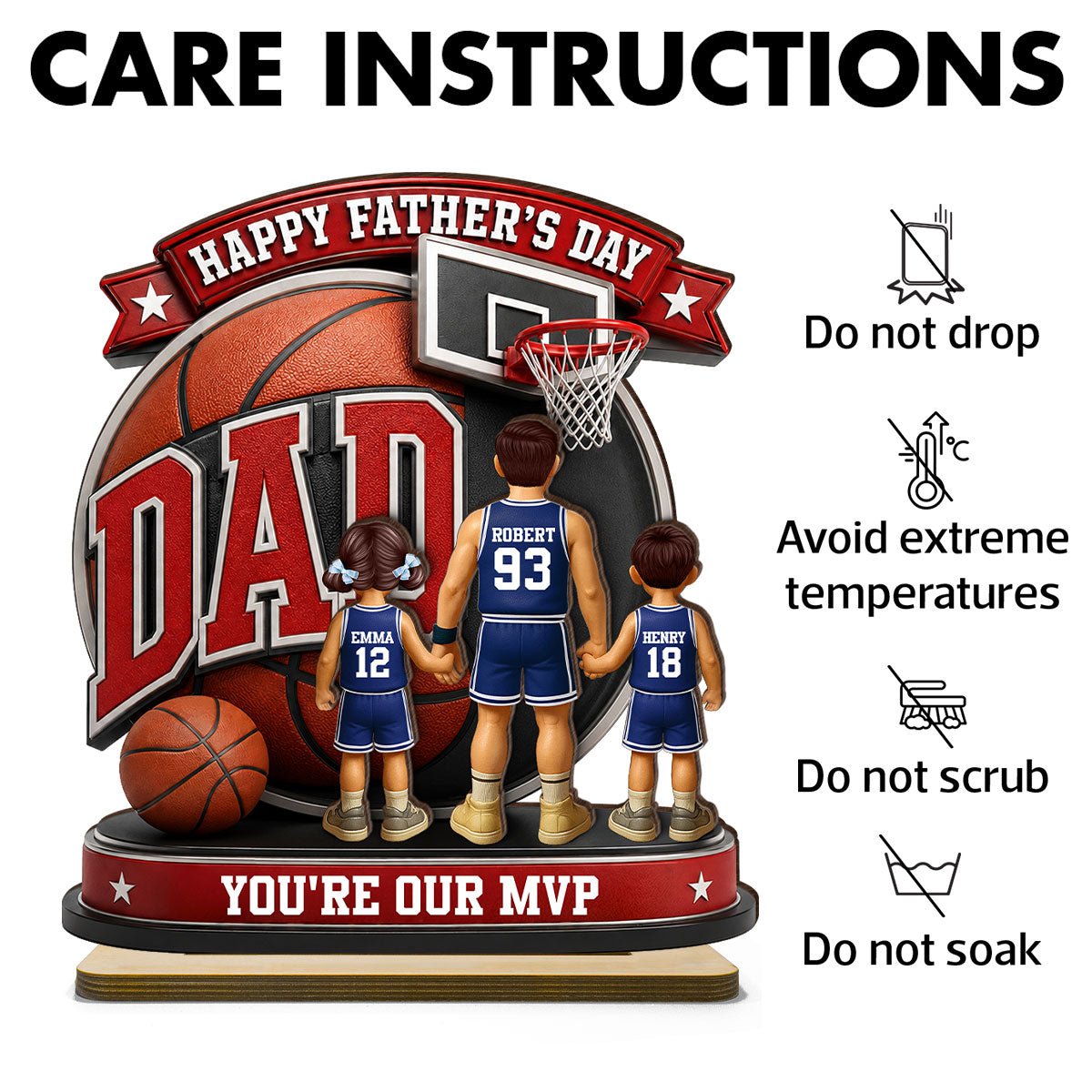 Basketball Dad You're Our MVP - Personalized 2-Layered Wooden Plaque - Heartfelt Gift For Dad, Husband