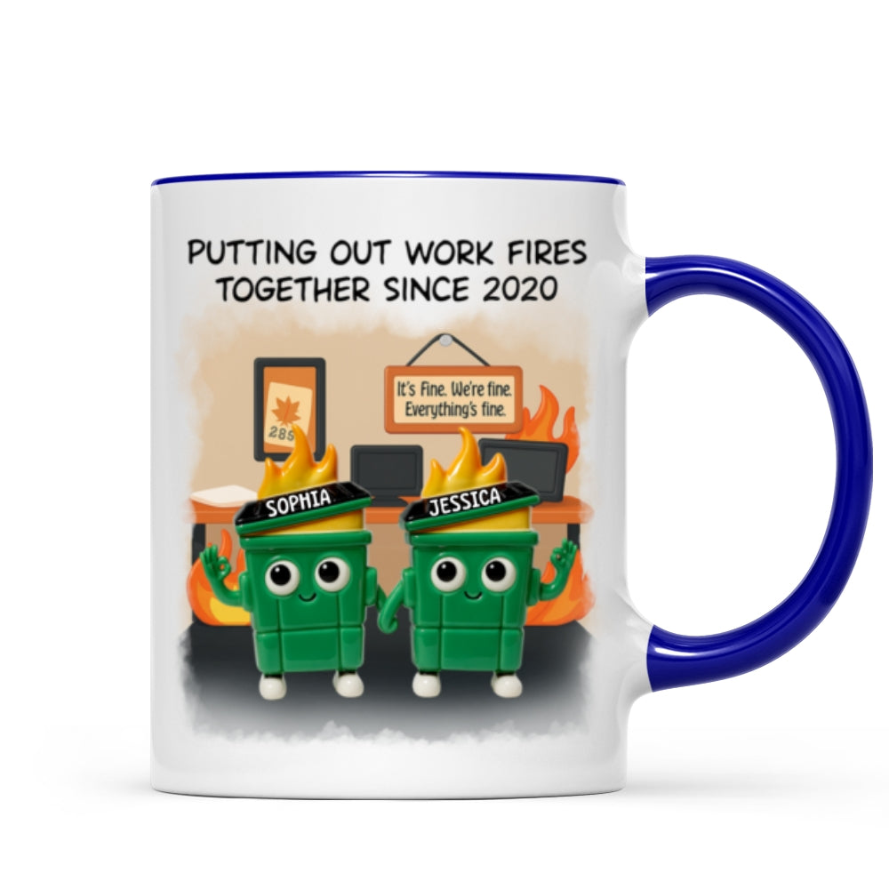 3D Effect Dumpster Fires In Office Scene - Personalized Mug - Funny Gift For Colleagues, Work Besties