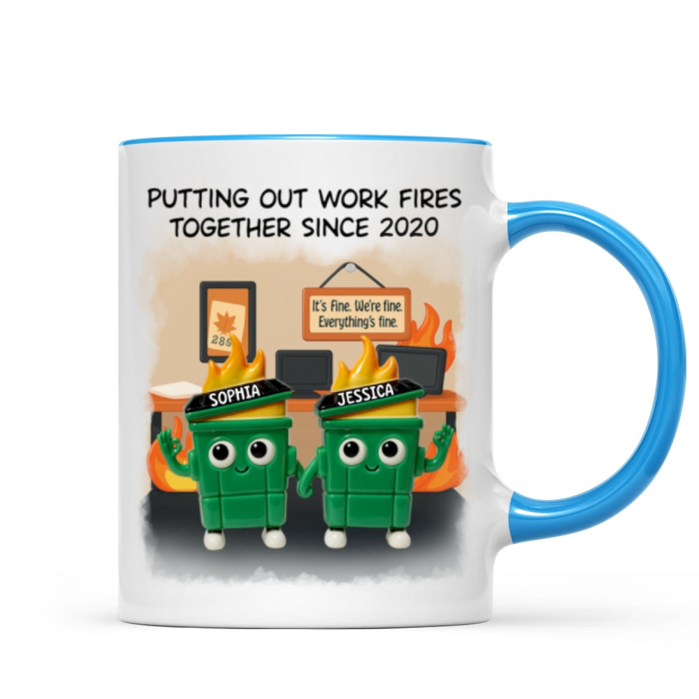 3D Effect Dumpster Fires In Office Scene - Personalized Mug - Funny Gift For Colleagues, Work Besties