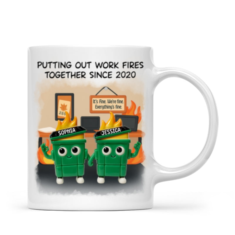 3D Effect Dumpster Fires In Office Scene - Personalized Mug - Funny Gift For Colleagues, Work Besties