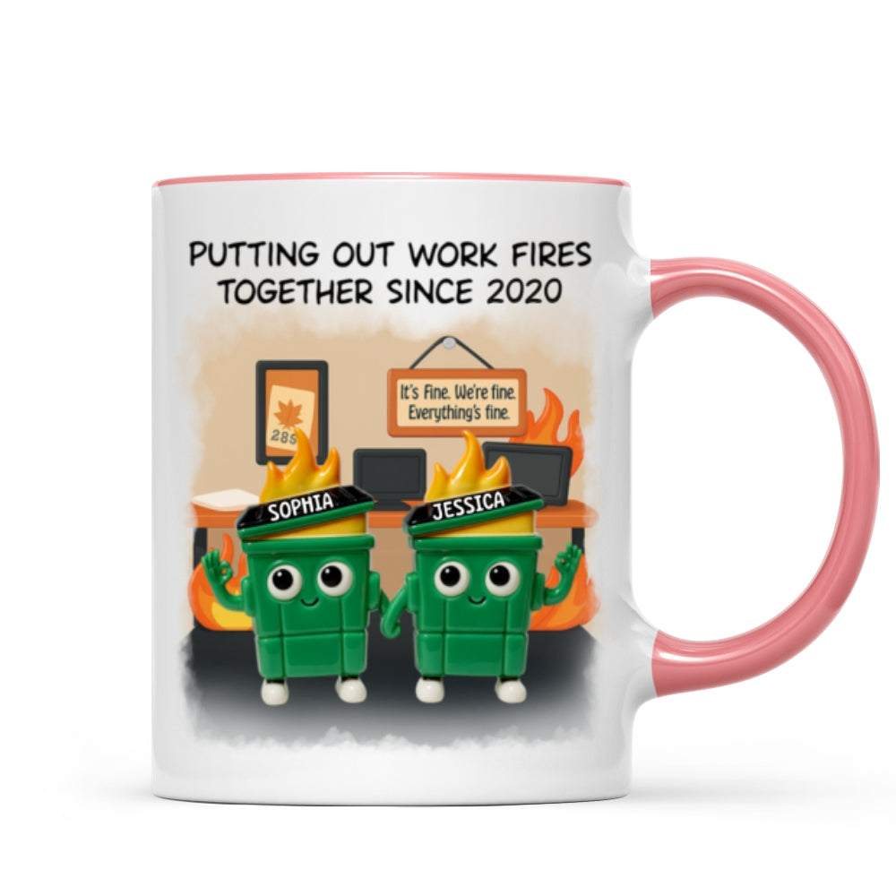 3D Effect Dumpster Fires In Office Scene - Personalized Mug - Funny Gift For Colleagues, Work Besties