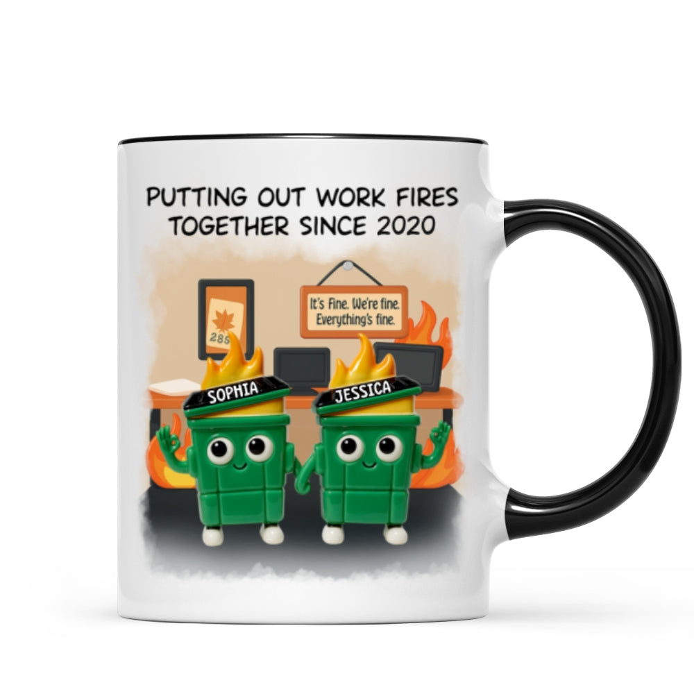 3D Effect Dumpster Fires In Office Scene - Personalized Mug - Funny Gift For Colleagues, Work Besties