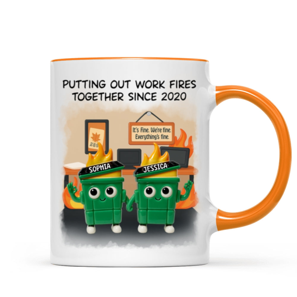 3D Effect Dumpster Fires In Office Scene - Personalized Mug - Funny Gift For Colleagues, Work Besties