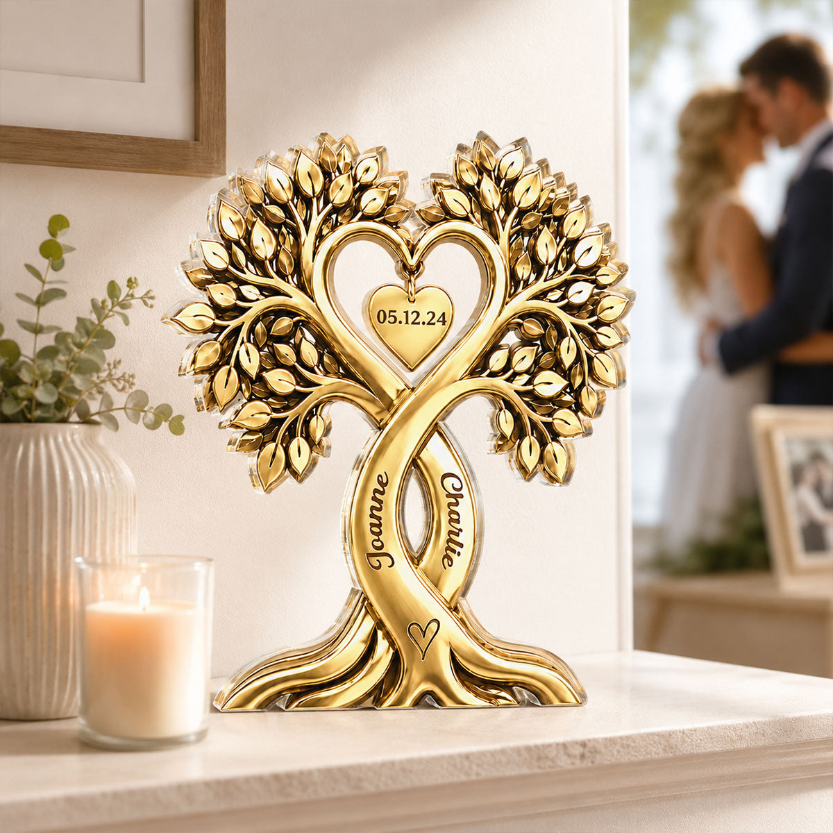 Couple Heart Tree - Personalized Acrylic Block Plaque - Golden Anniversary Gift for Him, Gift for Her