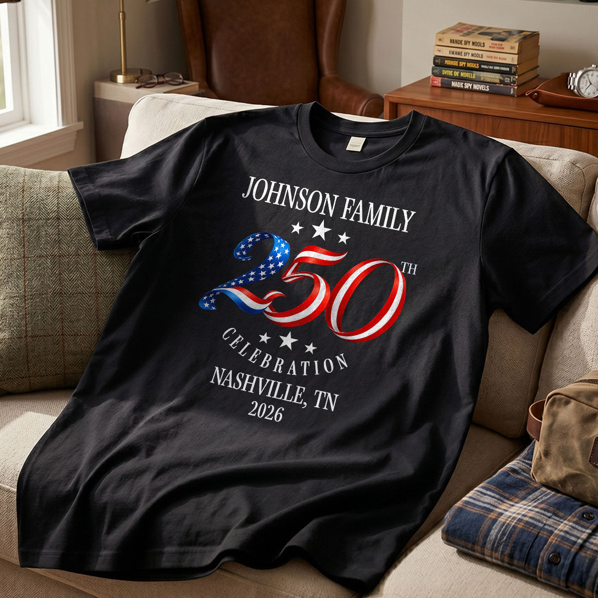 Custom Family American 250th Anniversary 4th of July - Personalized Shirt - Family Matching Patriotic Crew Shirt