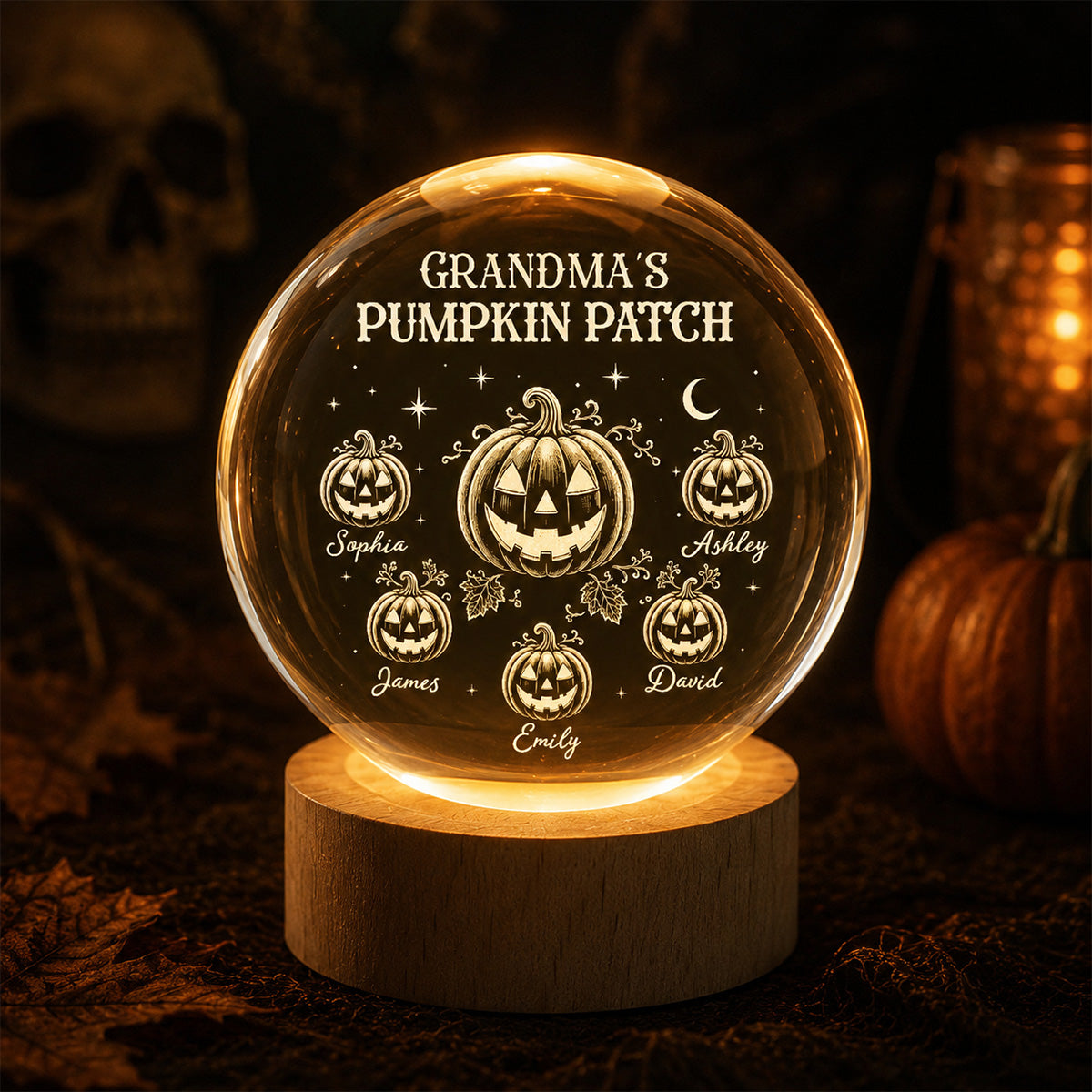 Halloween Grandma Pumpkins - Personalized Crystal Ball Night Light