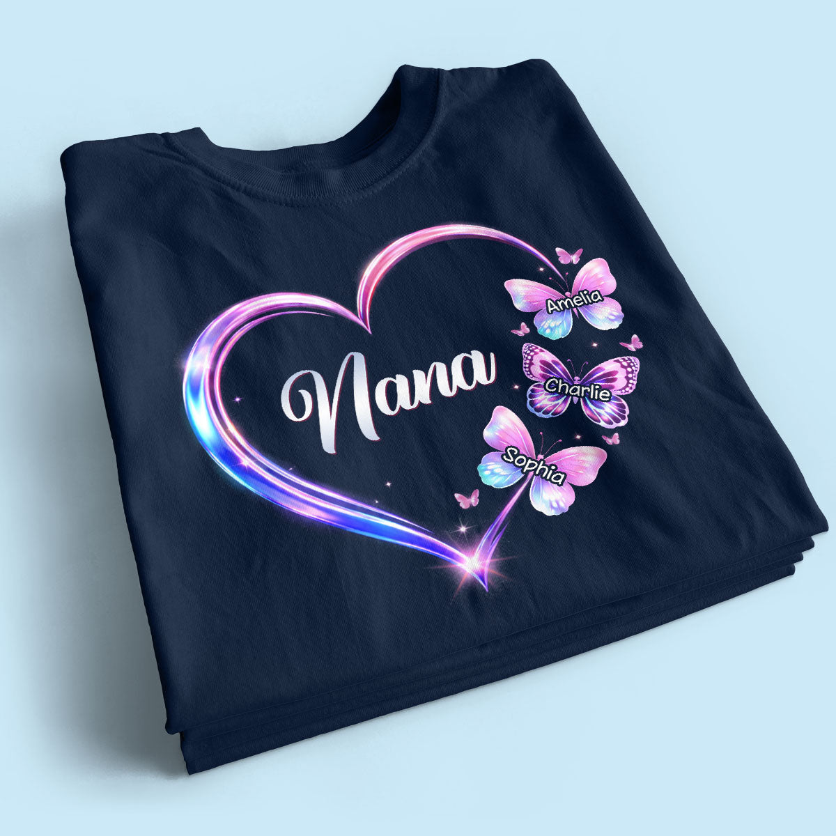 Grandma Mom Butterfly Heart with Kids' Names - Personalized Shirt - Sentimental Gift for Grandma, Mom