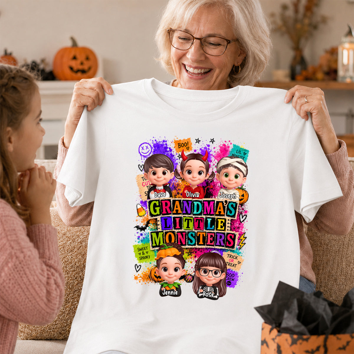 Horror Night Grandkids Grandma Little Monsters - Personalized Shirt - Halloween Gift, Gift For Grandma
