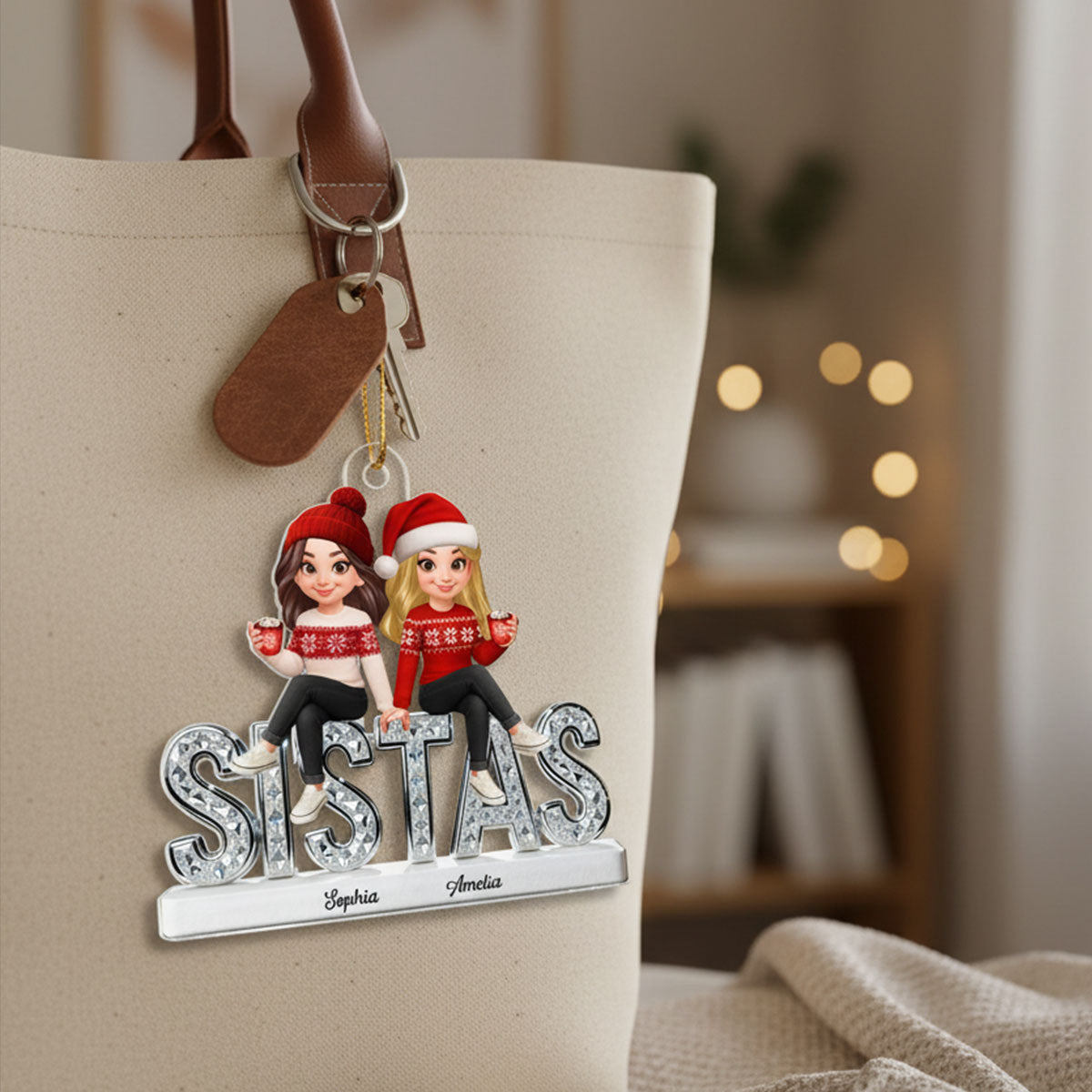 3D Shining Effect Sistas - Personalized Acrylic Ornament - Christmas Gift For Sisters