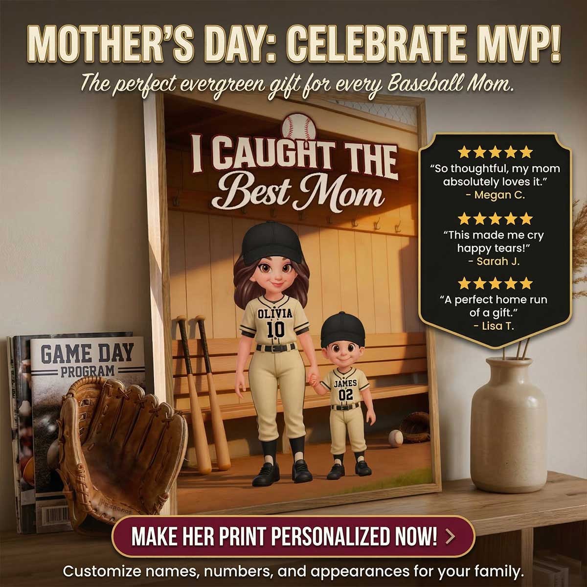 We Caught The Best Mom Baseball Dugout Mom And Kids - Personalized Poster - Mother's Day Gift For Baseball Mom