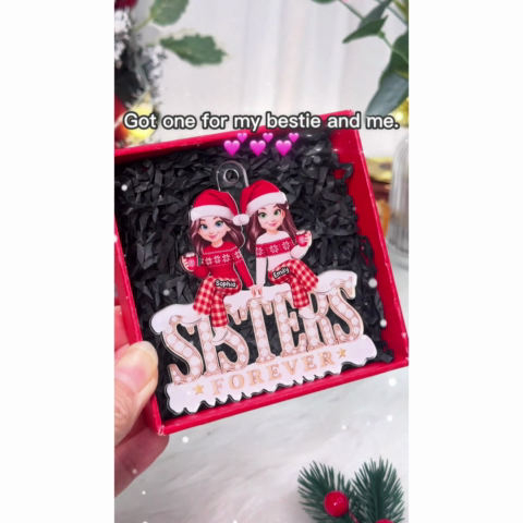 3D Shining Effect Sisters Forever - Personalized Acrylic Ornament - Heartwarming Christmas Gift For Sisters, Matching Ornament For Sisters