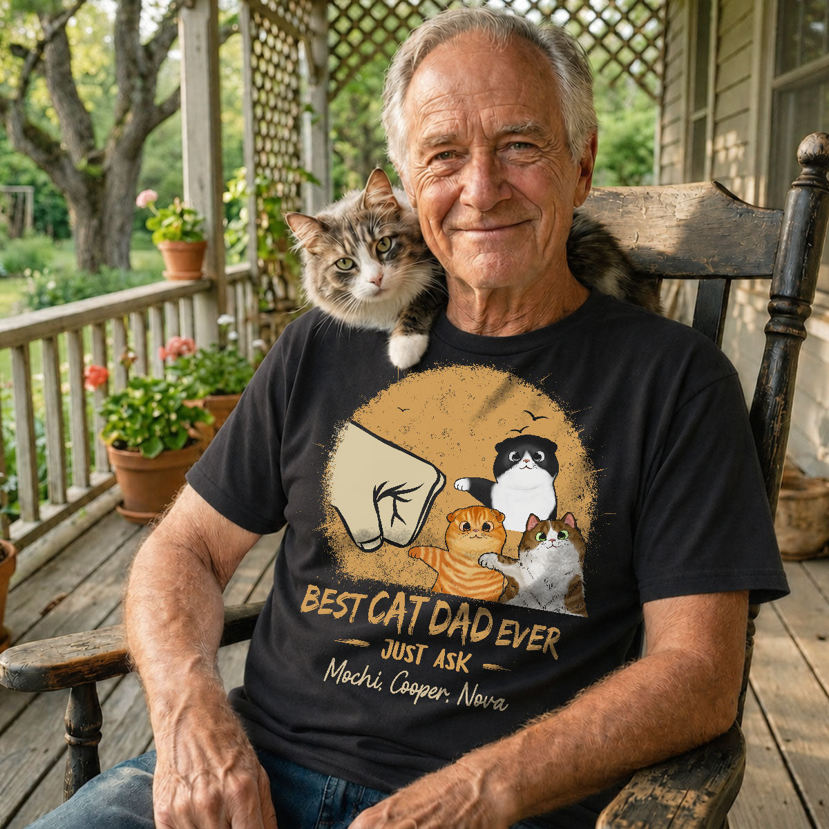 Best Cat Dad Ever Yellow Retro - Personalized Shirt - Father's Day Gift for Cat Dads, Husband