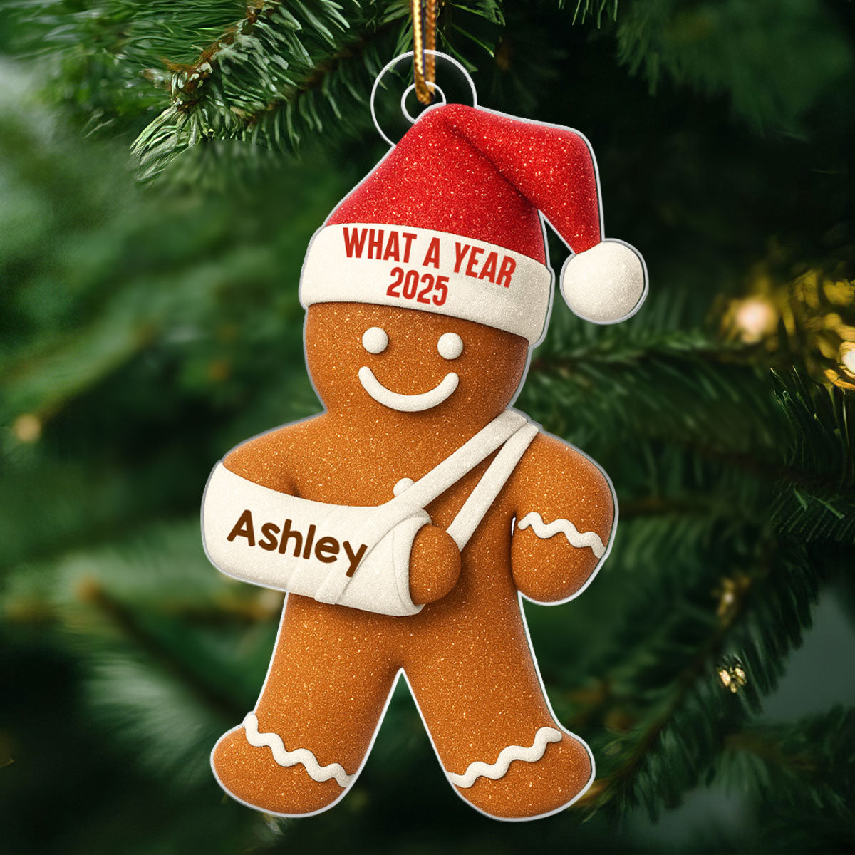 Injury Gingerbread 3D Effect Glitter - Personalized Acrylic Ornament - Funny Christmas, White Elephant Gift For Friends, Coworkers