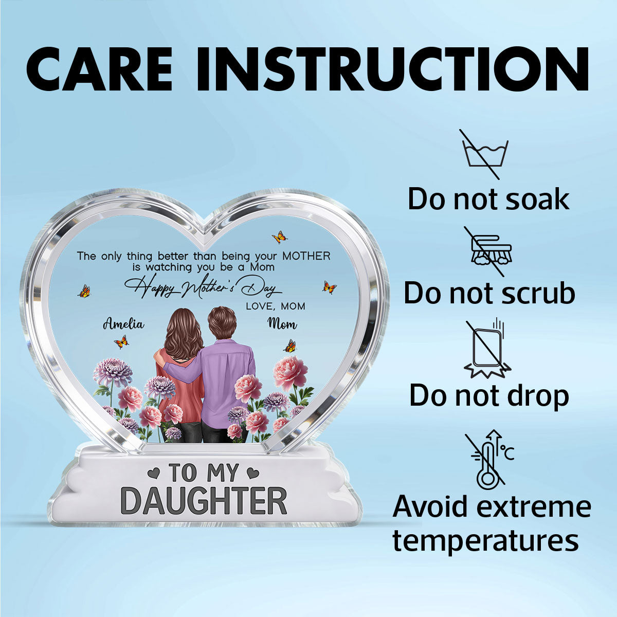 To My Daughter From Mom Happy Mother's Day Birth Flower 2D Flat - Personalized Acrylic Block Plaque